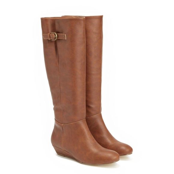 Shoedazzle Shoes - Shoedazzle Tall Flat Riding Boots Cognac Brown Faux Leather Women's Size 7